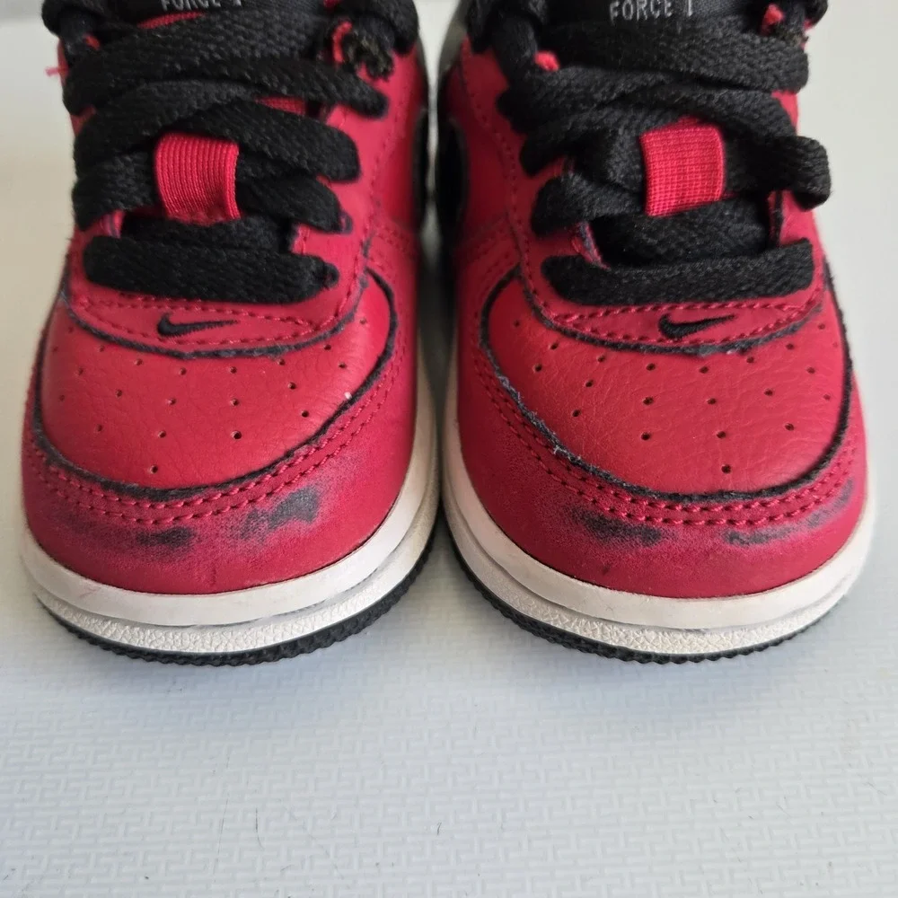 Nike Air Force 1 Size 3.5C Toddler Red Black Grey Retro AF1 Low Top‎ TD Shoes